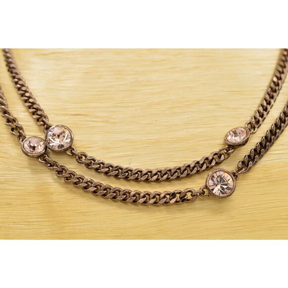 Givenchy Vintage Necklace 4G Sparkling Rhinestone Crystal Rose Bronze Chain Bin7 - Picture 1 of 12
